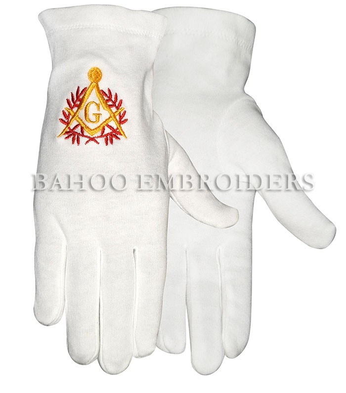 白い綿の手袋フリーメーソンフレンチ儀式と赤・黄色の刺繍-綿手袋、ミトン問屋・仕入れ・卸・卸売り