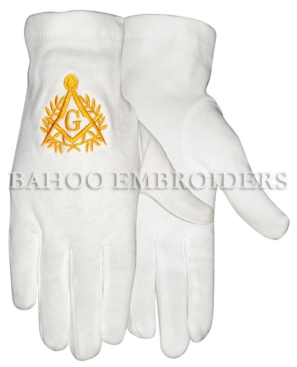 白い綿の手袋フリーメーソンフレンチ儀式と黄色の刺繍-綿手袋、ミトン問屋・仕入れ・卸・卸売り