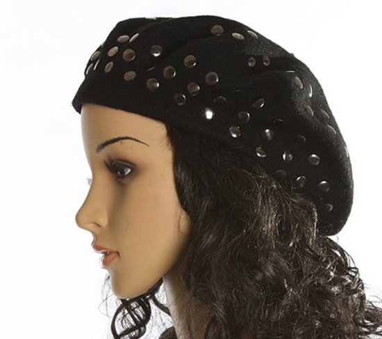 冬のベレー帽ウール女性ファッションニット黒キャップパンククリンチブラックリベット女性帽子女の子のためのヒップホップカジュアルベレー-ベレー帽問屋・仕入れ・卸・卸売り
