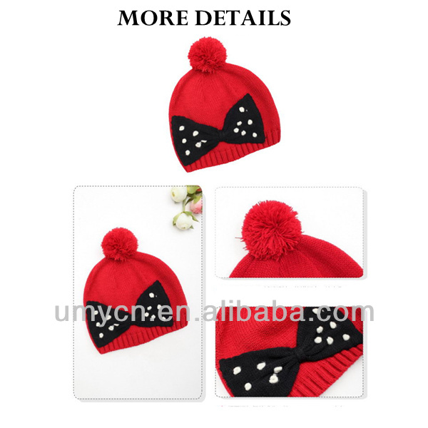 装飾的な赤い2014年ニット帽子冬の女の子-子供用帽子、キャップ問屋・仕入れ・卸・卸売り