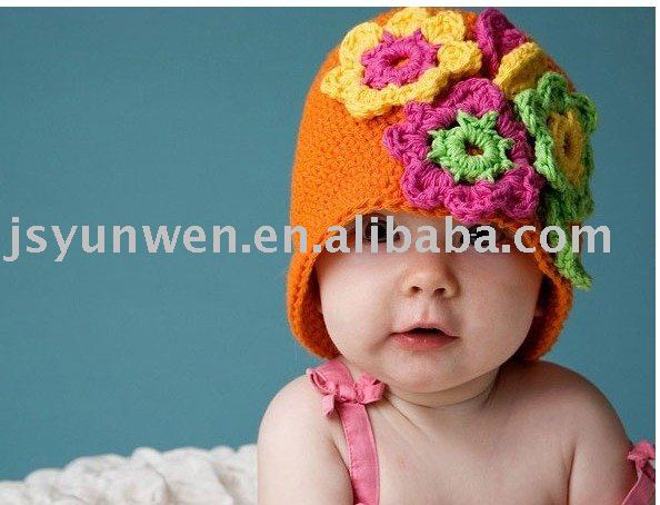 の女の子の花シックな手で編むかぎ針編みkufiビーニー帽子m-子供用帽子、キャップ問屋・仕入れ・卸・卸売り