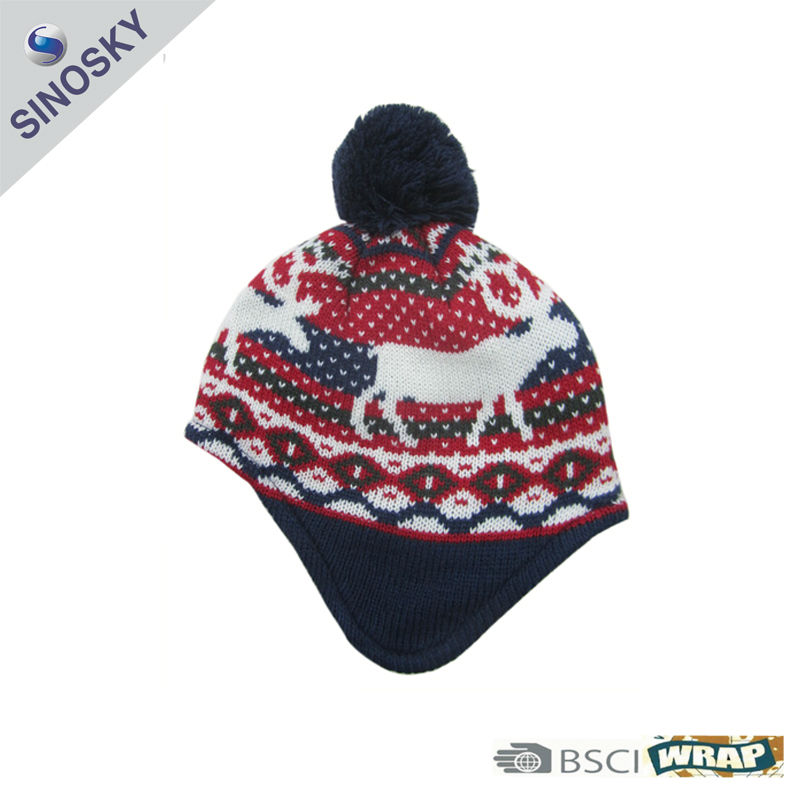 アクリル100％美しい編みパターン耳覆い帽子-子供用帽子、キャップ問屋・仕入れ・卸・卸売り