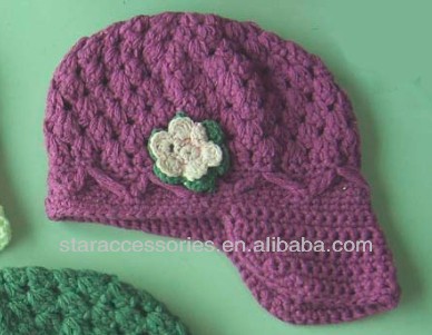 子供の平野カラーかぎ針編み帽子で花-子供用帽子、キャップ問屋・仕入れ・卸・卸売り