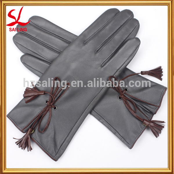 革手袋レディースからリボン弓を持つ工場杭州-皮手袋、ミトン問屋・仕入れ・卸・卸売り
