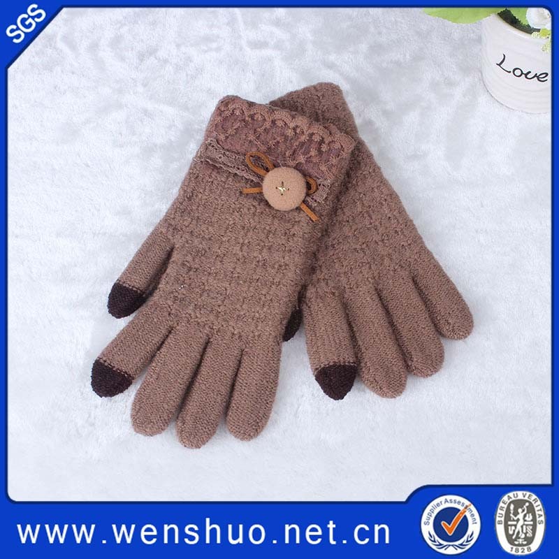 中国で最も売れている2014年冬のウールの手袋を編みレースが付いている-アクリル手袋、ミトン問屋・仕入れ・卸・卸売り