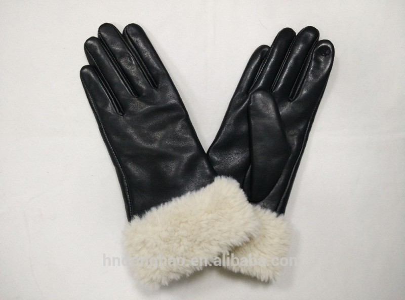 女性のタッチスクリーン手袋革手袋で偽の毛皮のカフ-皮手袋、ミトン問屋・仕入れ・卸・卸売り