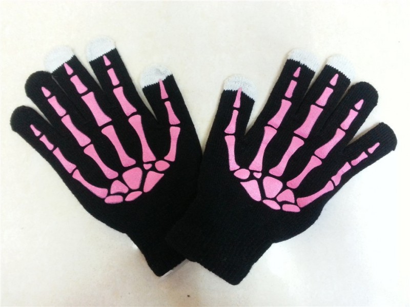 ロゴ付き手袋をスケルトンoemサービス暗闇で光るユニセックストップの販売準備在庫中国のサプライヤー-アクリル手袋、ミトン問屋・仕入れ・卸・卸売り