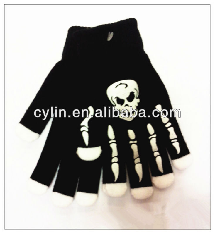 プリントスカルヘッド魔法の指のタッチ手袋-アクリル手袋、ミトン問屋・仕入れ・卸・卸売り