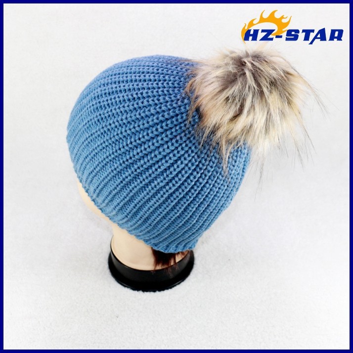 美しい女性hzm-13554018青のストライプニットミンクの毛皮の帽子毛皮付きボール-ベレー帽問屋・仕入れ・卸・卸売り