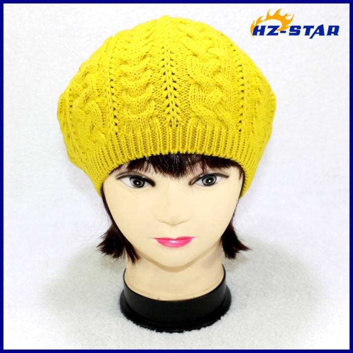 韓国のファッション固体hzm-14099リネン快適なパターンの魅力かわいいピンクのハンドニットフリーアクリル冬黒ベレー帽-ベレー帽問屋・仕入れ・卸・卸売り