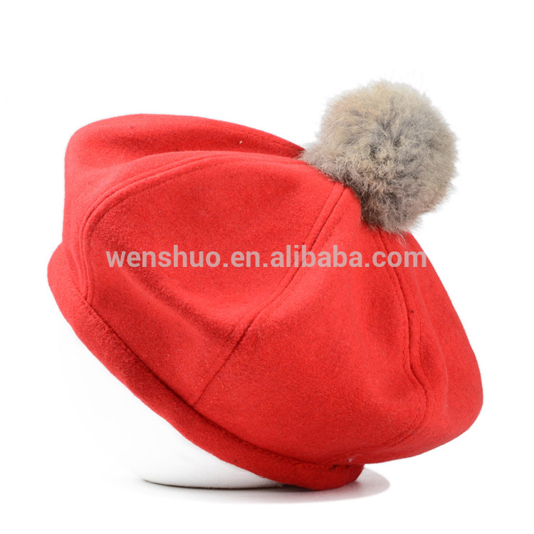 安価な女性の冬のウールの帽子ベレー帽ファーボール-ベレー帽問屋・仕入れ・卸・卸売り