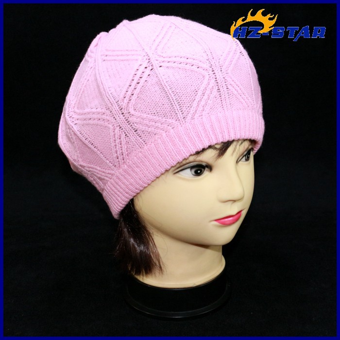 ピンクのかわいいhzm-14111012女性韓国の冬のファッション茶色快適なパターンを編む安い男の手のかぎ針編みの冬のベレー-ベレー帽問屋・仕入れ・卸・卸売り