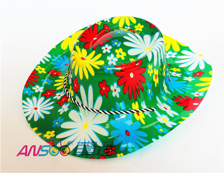 pvcプラスチック2015ギフト商品のギャングの帽子印刷色の花の装飾のための-カウボーイ帽子問屋・仕入れ・卸・卸売り