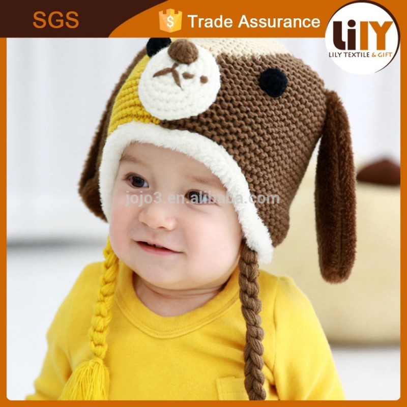 冬の赤ちゃんの耳付き帽子ニットアクリル100％赤ちゃんの帽子-ベビーハット＆キャップ問屋・仕入れ・卸・卸売り