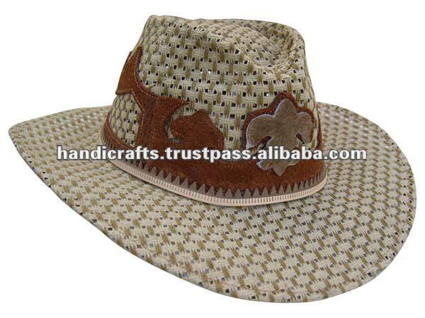 ジュートのついた帽子に、 組み合わせ排他的な革-カウボーイ帽子問屋・仕入れ・卸・卸売り