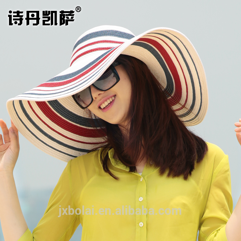 新しいプロモーション女性ビーチ帽子レディーキャップ広いつばフロッピー夏太陽わら帽子-その他帽子、キャップ問屋・仕入れ・卸・卸売り