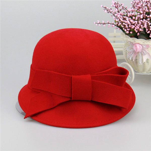 ホット販売ファッションちょう結び装飾赤フェドーラ帽子-ソフト帽の帽子問屋・仕入れ・卸・卸売り