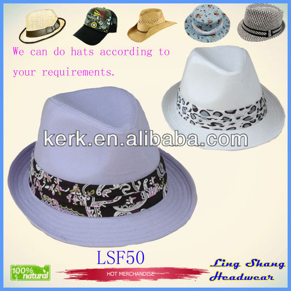 lsf50、 ホット販売の男性のリボン付きフェドーラ帽ファーや他のトリミングと高品質の広いつばのフェドーラ帽メーカー-ソフト帽の帽子問屋・仕入れ・卸・卸売り