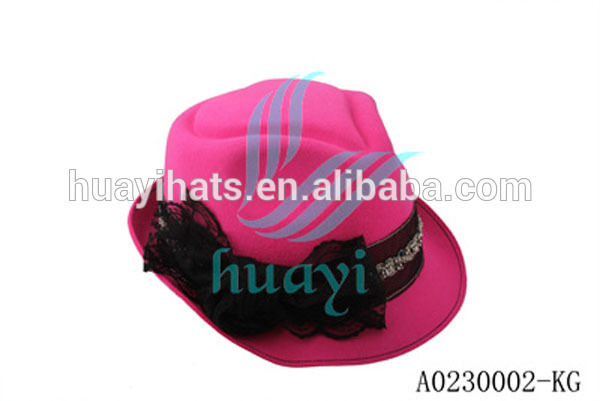 手作りの女性ピンクのウールフェルトフェドーラ帽卸売-ソフト帽の帽子問屋・仕入れ・卸・卸売り