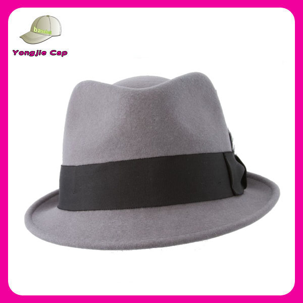 最高品質の柔らかいフェルトライトグレーフェドーラ帽卸売-ソフト帽の帽子問屋・仕入れ・卸・卸売り