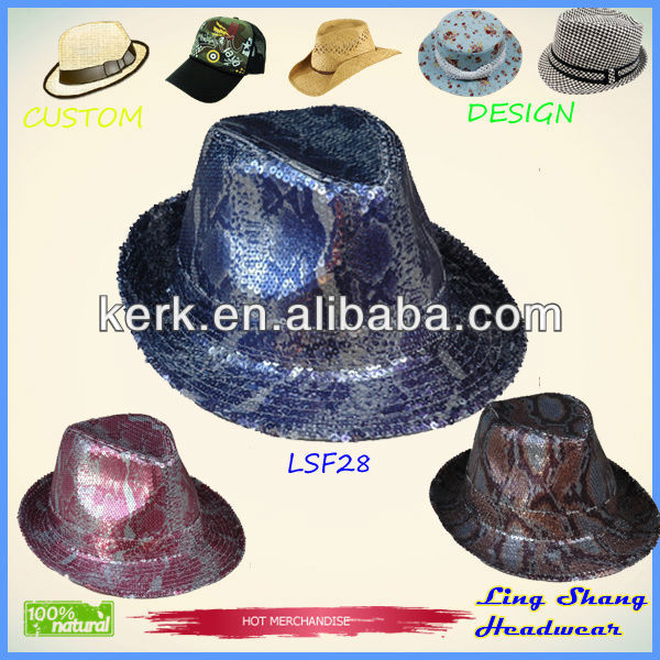 昇進のファブリック2013青いスパンコールフェドーラ帽、 lsf28-ソフト帽の帽子問屋・仕入れ・卸・卸売り