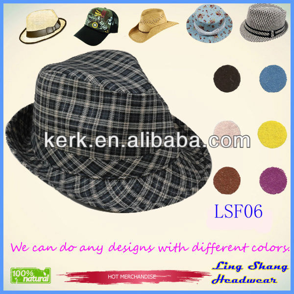 lsf06、 安いメンズ黒と白のチェック綿フェドーラ帽子フェドーラ帽メーカー-ソフト帽の帽子問屋・仕入れ・卸・卸売り