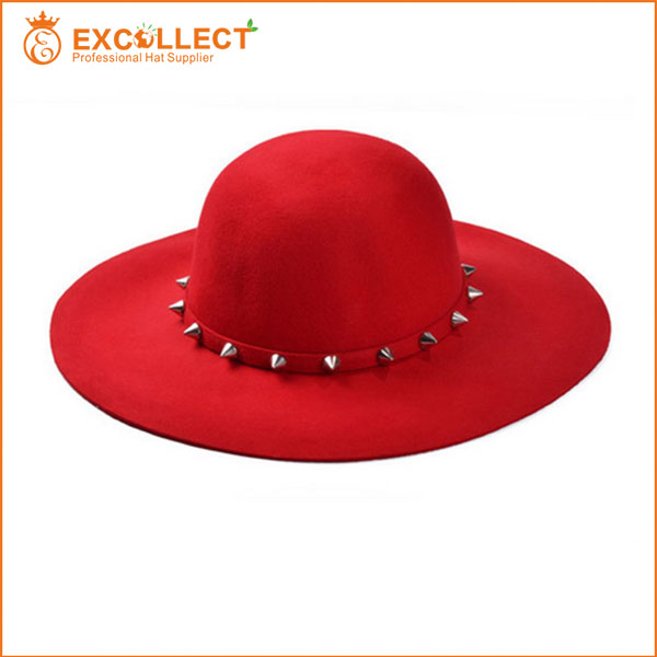 新しいファッション2015黒と赤ウールフェドーラ帽-ソフト帽の帽子問屋・仕入れ・卸・卸売り