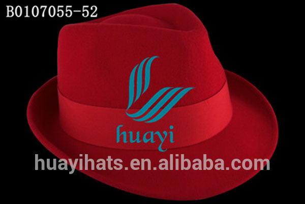 赤の男性ファッションフェドーラリボン付きウールの帽子を感じた-ソフト帽の帽子問屋・仕入れ・卸・卸売り