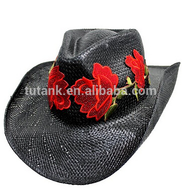 黒赤テキサススタイルの華やかなクリスタルラインストーンのカウボーイハット-カウボーイ帽子問屋・仕入れ・卸・卸売り
