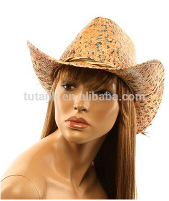 女性の夏のラフィアのヒョウアニマルプリント成形可能な西部のカウボーイカウガールハット-カウボーイ帽子問屋・仕入れ・卸・卸売り