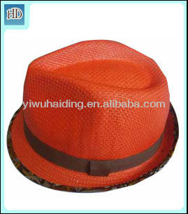 赤い帽子付きブラックバンドpaperstraw帽子ユニセックス-ソフト帽の帽子問屋・仕入れ・卸・卸売り