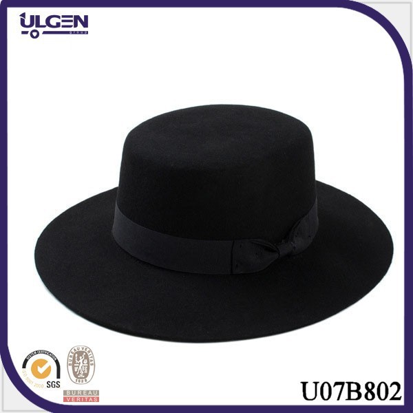 黒フェドーラ帽ジェントルメンズ熱い販売の弓を持つ黒安いボートに乗る人の帽子-ソフト帽の帽子問屋・仕入れ・卸・卸売り