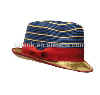 赤白青で自然な女性のためのストライプわらフェドーラ帽-ソフト帽の帽子問屋・仕入れ・卸・卸売り