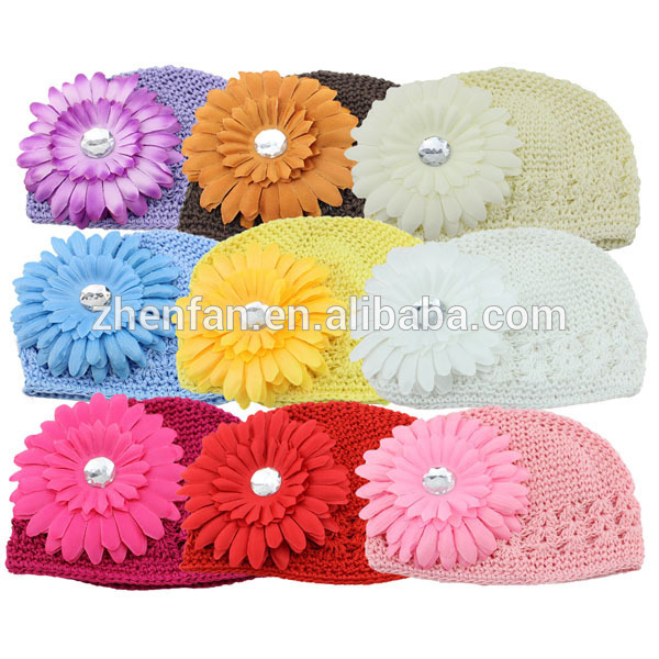 かぎ針編みビーニーきれいな花を持つ赤ちゃんの帽子-ベビーハット＆キャップ問屋・仕入れ・卸・卸売り