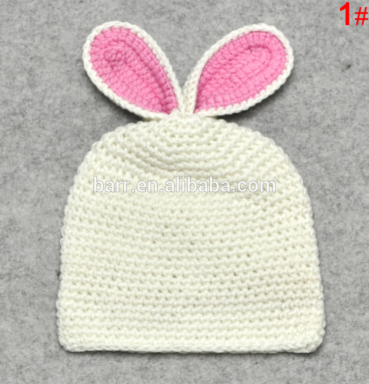 白ウサギの耳だけ手作り保護されたウールベビーニット帽-ベビーハット＆キャップ問屋・仕入れ・卸・卸売り