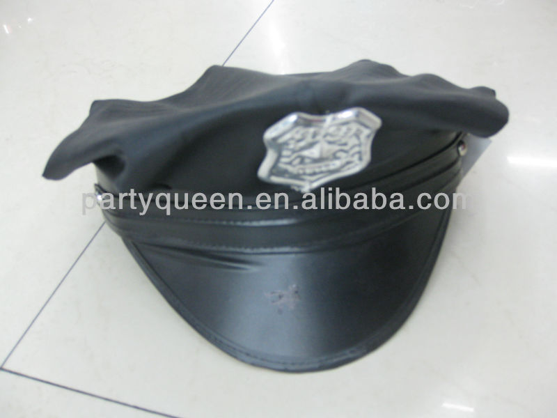 黒pu警察のついた帽子パーティープラスチックスターp-h115発売-パーティーハット問屋・仕入れ・卸・卸売り