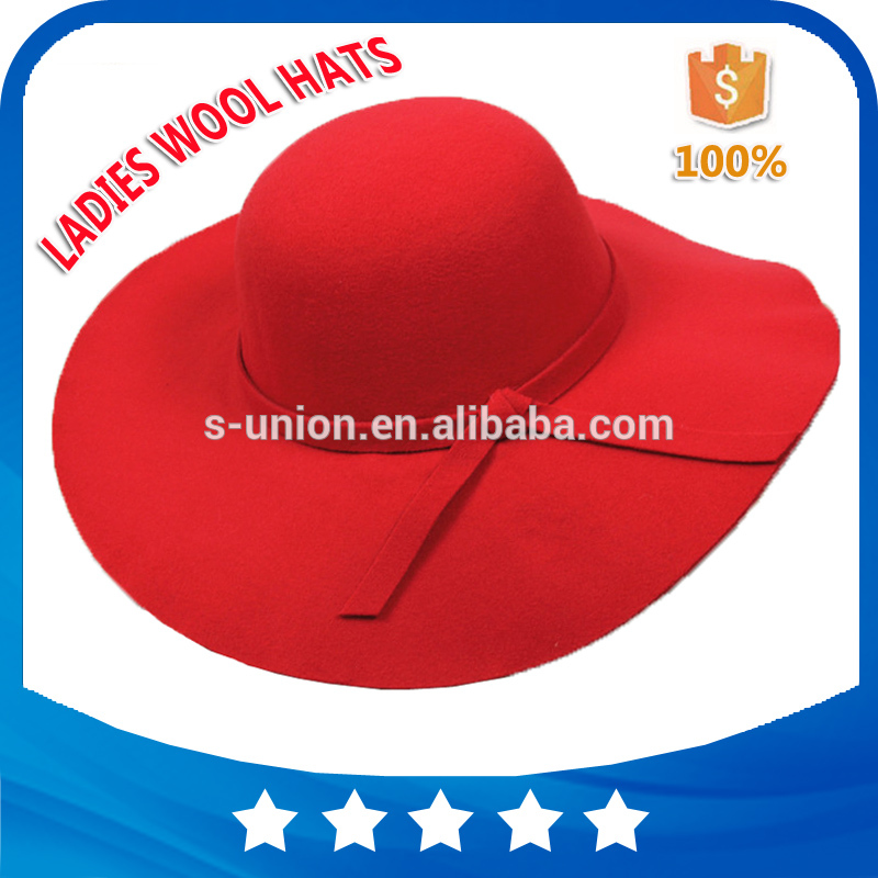 ファッションスタイルレディース帽子広いつば赤いウールキャップ100%ウール冬フロッピーフェルトウール帽子-冬用帽子問屋・仕入れ・卸・卸売り