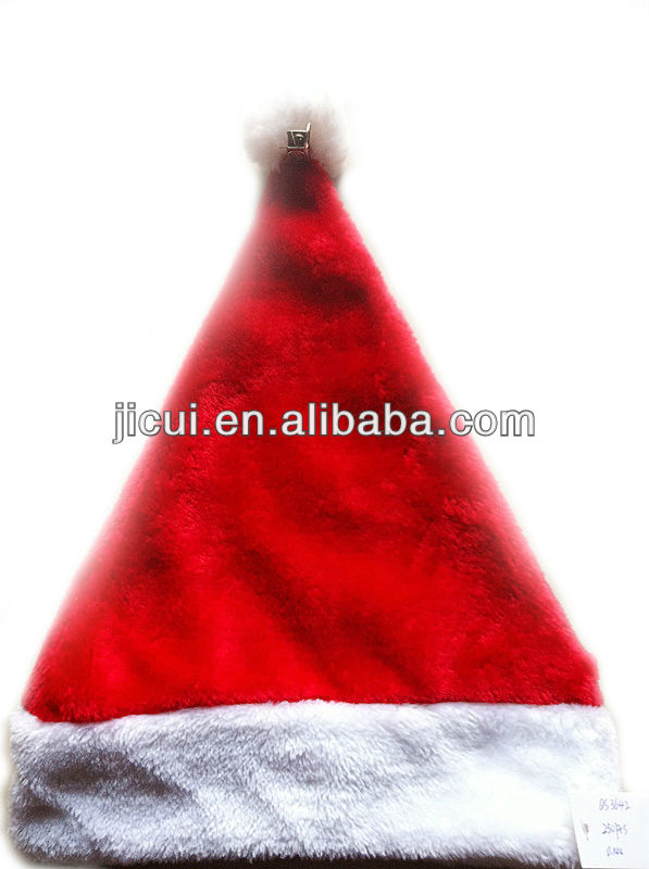 新しいプロモーション2013赤いベルベットの毛足の長いクリスマス帽子/サンタ帽子-パーティーハット問屋・仕入れ・卸・卸売り