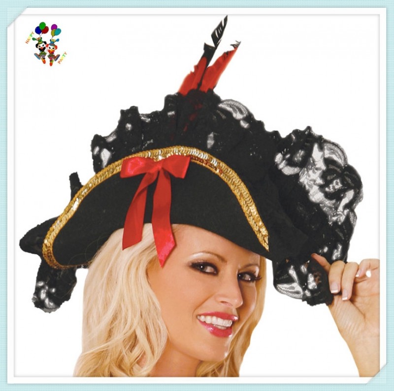 女性ハロウィンパーティーファンシー黒海賊帽子HPC-0291-パーティーハット問屋・仕入れ・卸・卸売り