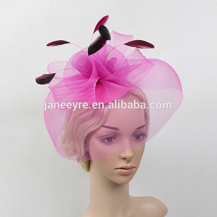 熱い販売! !!ファッションウェディングパーティーベール付きフェザー魅惑的な帽子付きヘアクリップ-パーティーハット問屋・仕入れ・卸・卸売り