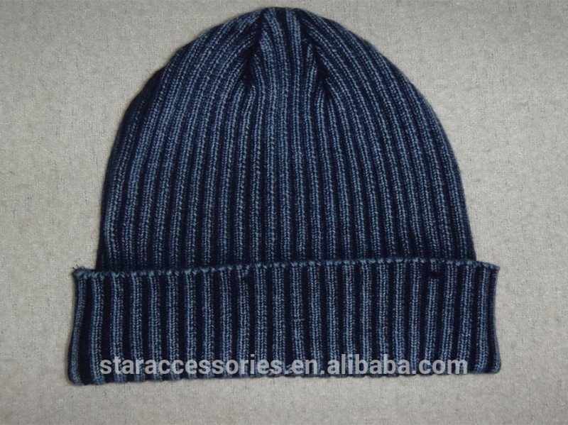 インディゴ綿石洗浄リブ編みビーニー帽子-冬用帽子問屋・仕入れ・卸・卸売り