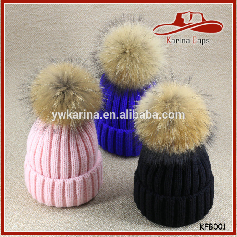 冬の女性のウールビーニーニットpompom帽子ビーニー毛皮ボール付きビーニー-冬用帽子問屋・仕入れ・卸・卸売り