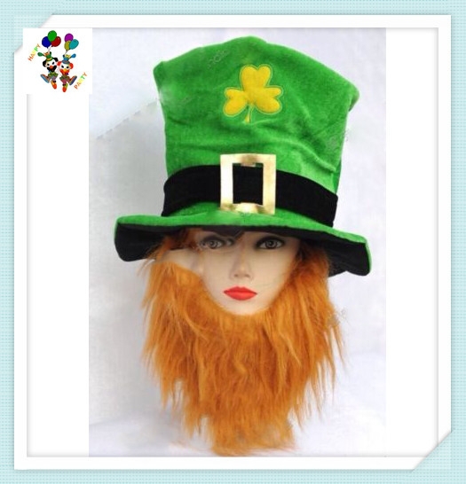 シャムロックアイルランドラグビーフットボールstpatricks日パーティー緑ひげhpc-1475大人帽子-パーティーハット問屋・仕入れ・卸・卸売り
