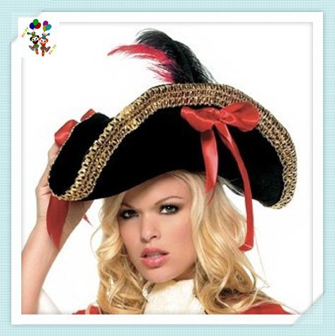 ファンシー女性ハロウィンパーティ安い黒と赤hpc-0267海賊帽子-パーティーハット問屋・仕入れ・卸・卸売り