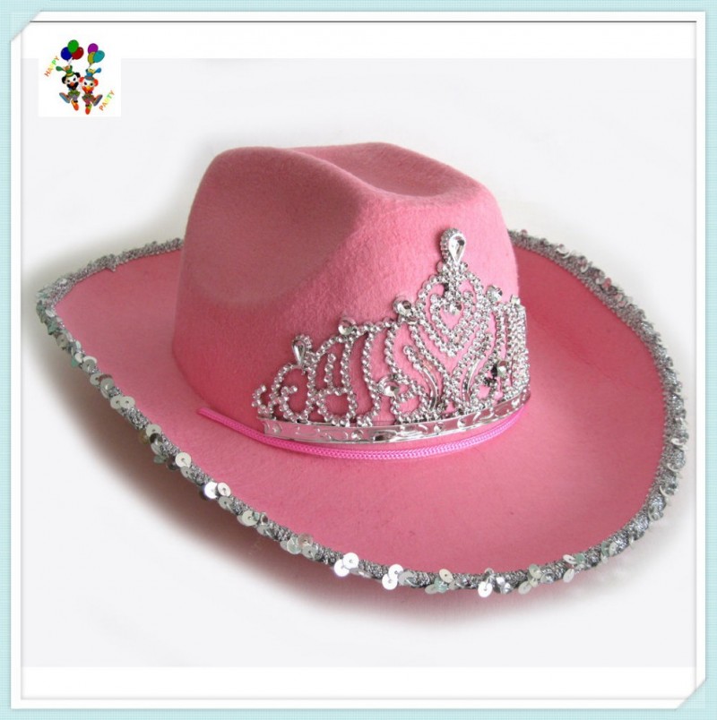 セクシーなパーティー国大人の衣装ピンクのカウボーイ帽子付けhpc-0288ティアラ-パーティーハット問屋・仕入れ・卸・卸売り