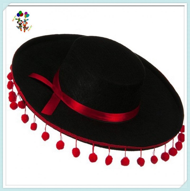 大人ガウチョメキシコゾロ黒赤バンドボールhpc-0261スペイン帽子を感じた-パーティーハット問屋・仕入れ・卸・卸売り