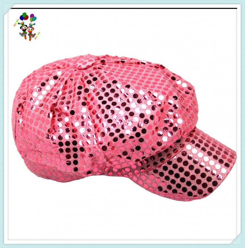 女性のピンクのスパンコールのついた新聞売りcabbie70年代hpc-0218ディスコパーティー衣装の帽子-パーティーハット問屋・仕入れ・卸・卸売り