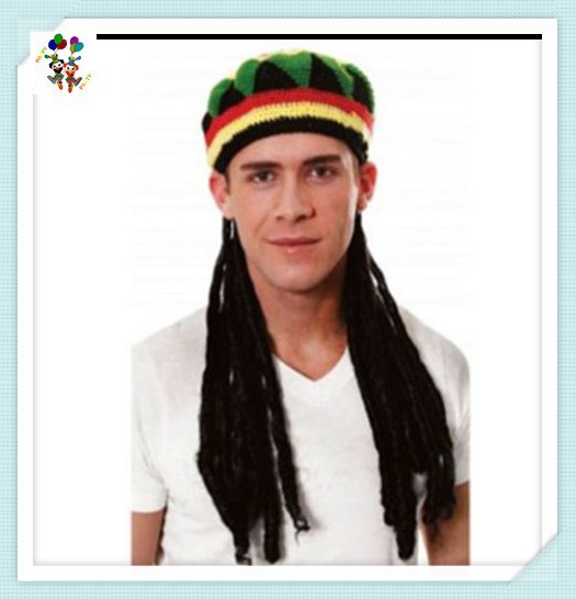 ジャマイカのラスタラスタファリアン面白いパーティーのドレッドロックスhpc-0205付き帽子-パーティーハット問屋・仕入れ・卸・卸売り