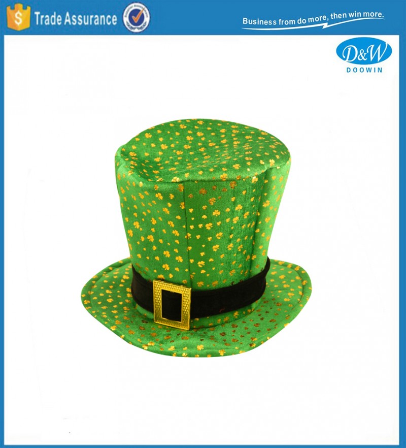 聖パトリックの日ミリメートルアイリッシュグリーントップ帽子付きゴールドシャムロック-パーティーハット問屋・仕入れ・卸・卸売り