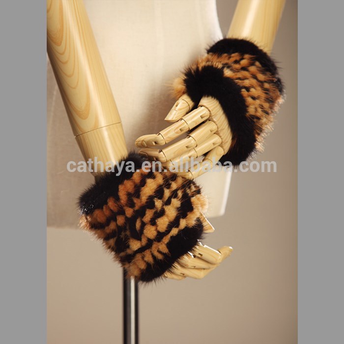 ファッション黒と茶色のミンク毛皮編み手袋/美しい本物ファーミトン-ハンドマフ問屋・仕入れ・卸・卸売り